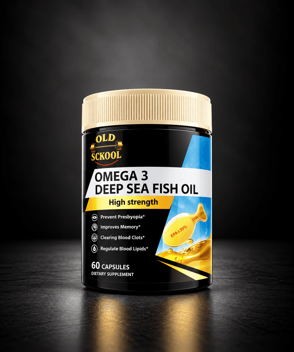 Old Sckool High Strength Omega 3 Deep Sea Fish Oil | 60 Capsules